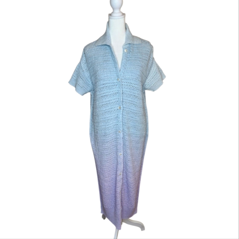 NEW We The Free Alicia Crochet Cardigan Duster Indigo Orchid Combo Size XS